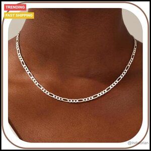 Sterling Silver Figaro Chain Necklace - 3mm/4mm Thick Sturdy Jewelry